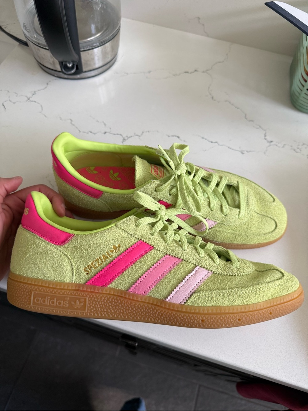 adidas Spezial Suede Sneakers in Lime Green and Pink